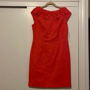 NEW SD Collection Coral Sheath Dress with Flower Neck Detailing 10P